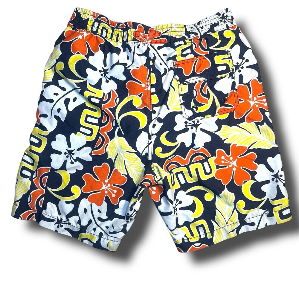 Reyn Spooner S Tiki Swim Trunk Orange Blue Floral Pockets Beach Surf Men Shorts - Picture 2 of 7